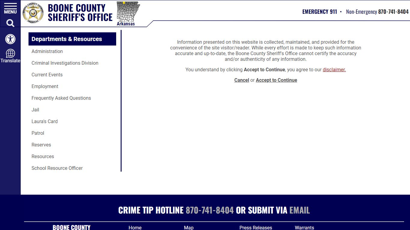 Warrants Disclaimer - Boone County Sheriff AR